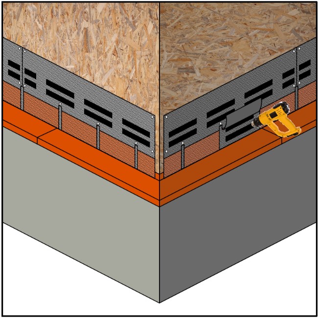 Прогрев клеевых полос фасадной плитки строительным
                        феном brick.jpg